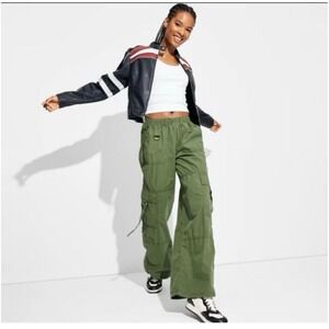 Wild Fable Cargo Pants Women XS Olive Green Wide Leg D-Ring Utility Streetwear